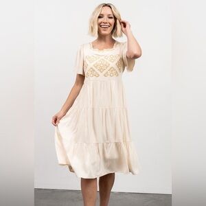 Baltic Born Cambridge ivory embroidered tiered dress size small Prairiecore boho